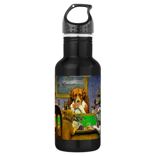 Dogs Playing Poker Water Bottle (Front)