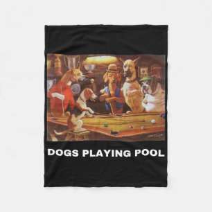Dogs Playing Pool Art Work Puppies Snooker Pocket  Fleece Blanket