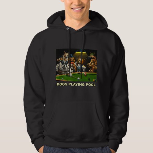 Dogs Playing Pool Art Work Puppies Snooker Pocket  Hoodie