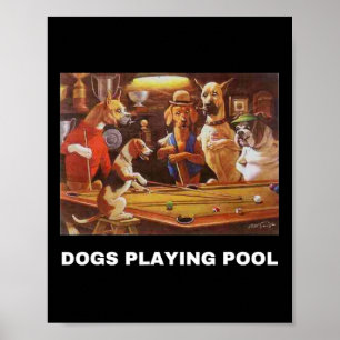 Dogs Playing Pool Art Work Puppies Snooker Pocket Poster