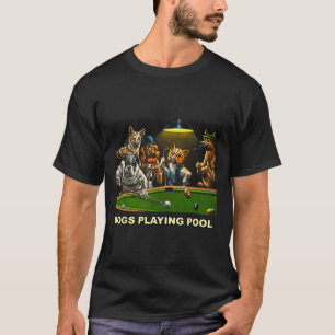 Dogs Playing Pool Art Work Puppies Snooker Pocket  T-Shirt