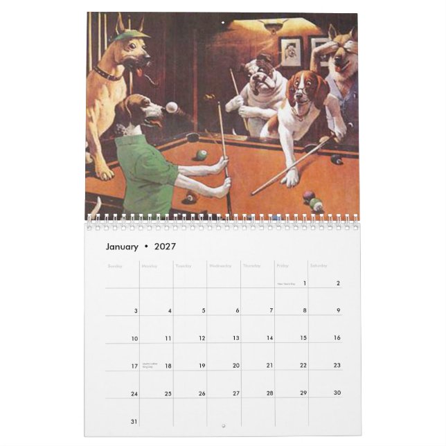 Dogs Playing Pool Calendar (Jan 2027)