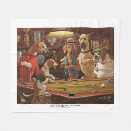 Dogs Playing Pool _ One Leg on the Floor Fleece Blanket