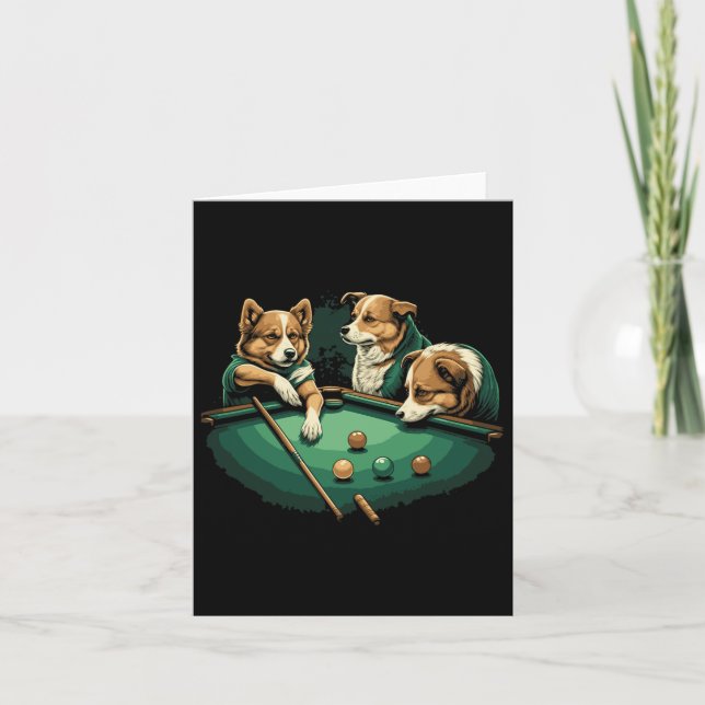 Dogs Playing Pool Table Billiards 8 Ball  Card (Front)
