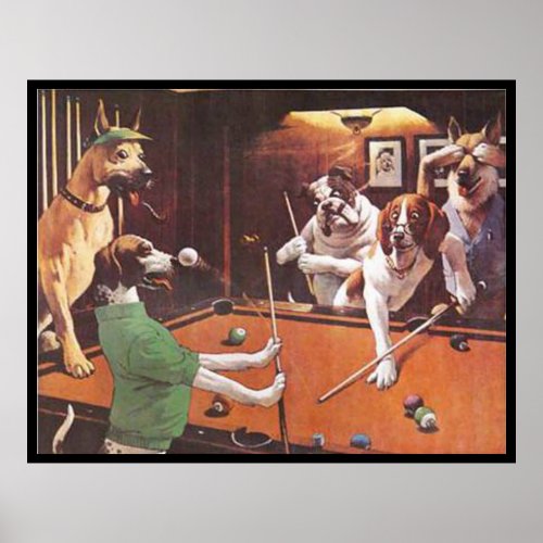 Dogs Playing Pool _ The Scratching Beagle Poster