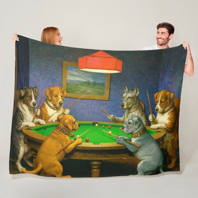 Dogs Playing Snooker Billiards Fun Spoof Fleece Blanket (In Situ)