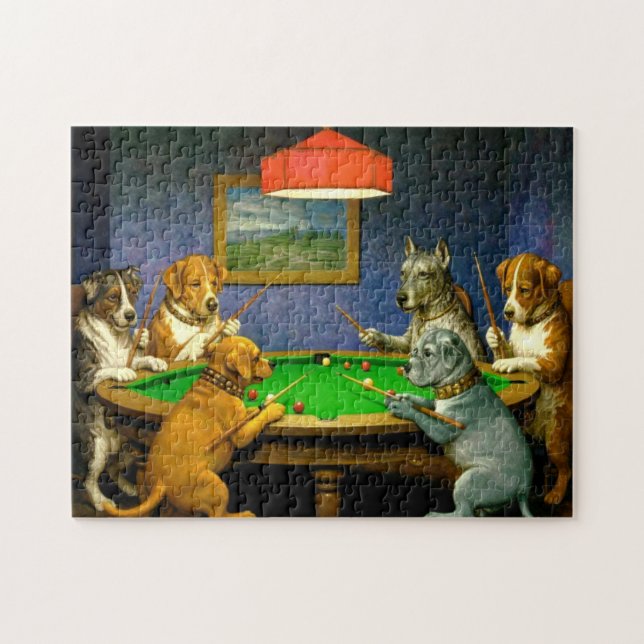 Dogs Playing Snooker Billiards Fun Spoof Jigsaw Puzzle (Horizontal)