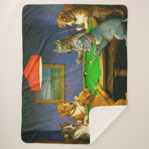 Dogs Playing Snooker Billiards Fun Spoof Sherpa Blanket