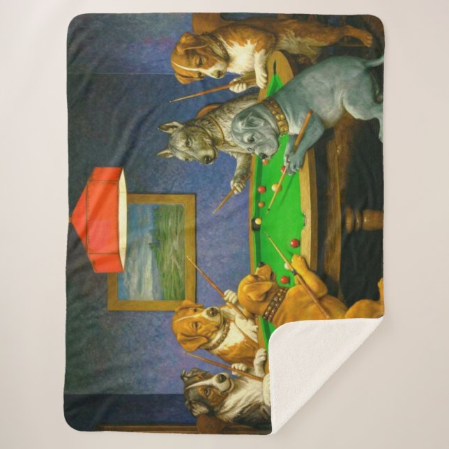 Dogs Playing Snooker Billiards Fun Spoof Sherpa Blanket (Front)