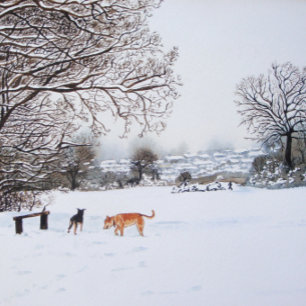 dogs playing snow scene original landscape jigsaw puzzle