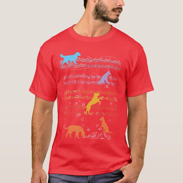 Dogs Playing With Sheet Music Notes Musiceacher vi T-Shirt (Front)
