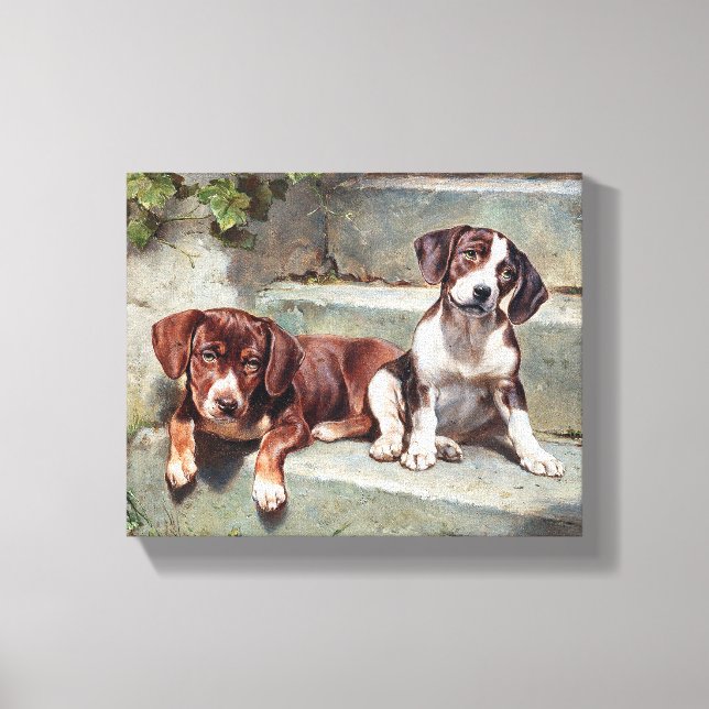 Dogs Puppies Vintage Canvas Print (Front)