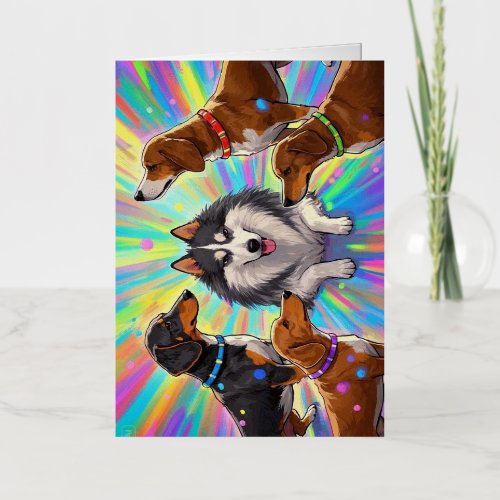 Dogs Puppies with rainbow background  Foil Greeting Card