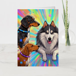 Dogs Puppies with rainbow background  Foil Greeting Card