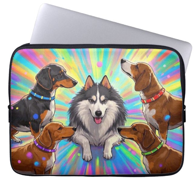 Dogs Puppies with rainbow background  Laptop Sleeve (Front)