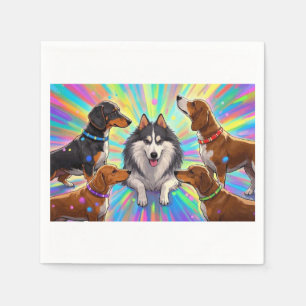 Dogs Puppies with rainbow background  Napkins