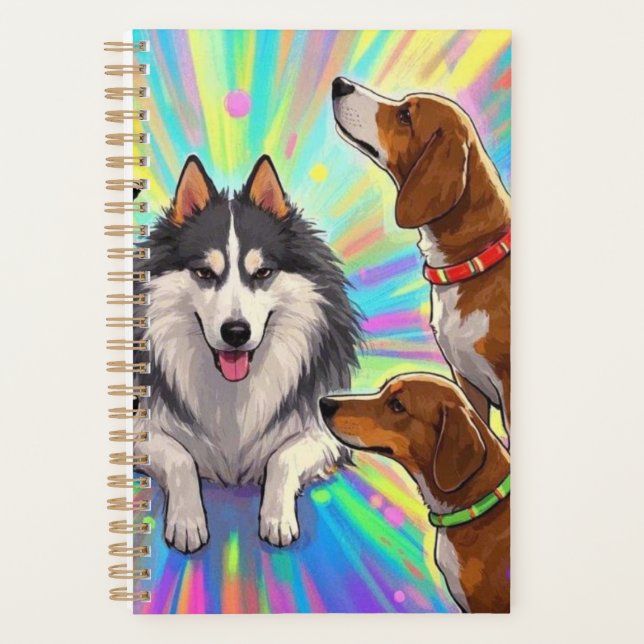 Dogs Puppies with rainbow background  Planner (Front)
