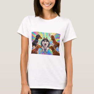 Dogs Puppies with rainbow background  T-Shirt