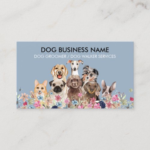 Dogs Puppy Flowers Boho Rustic Watercolor Sketch Business Card