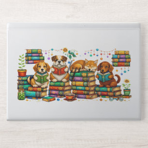 Dogs Reading Books Cozy Library Scene HP Laptop Skin