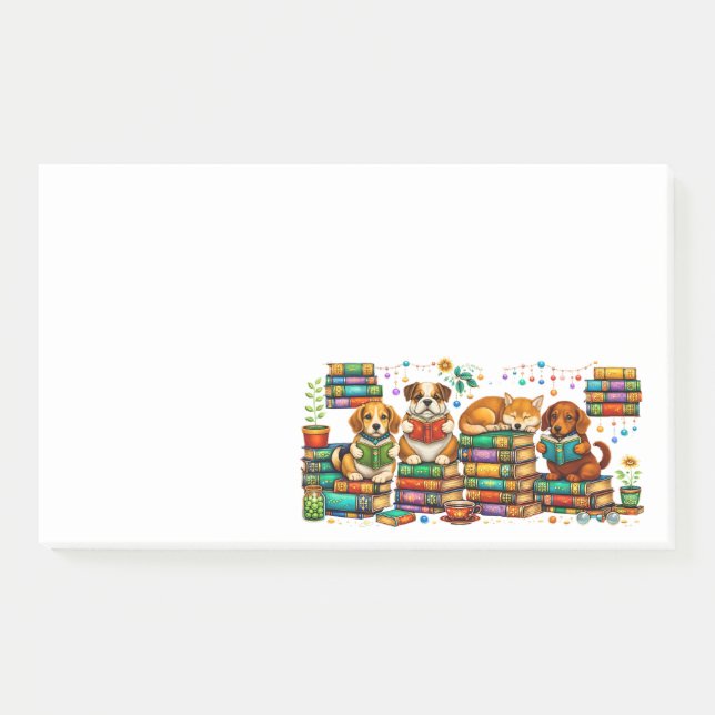 Dogs Reading Books Cozy Library Scene Post-it Notes (Front)