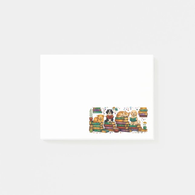 Dogs Reading Books Cozy Library Scene Post-it Notes (Front)