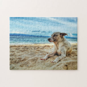 Dog's Relaxing Day at the Beach, Ocean Sand & Sun Jigsaw Puzzle