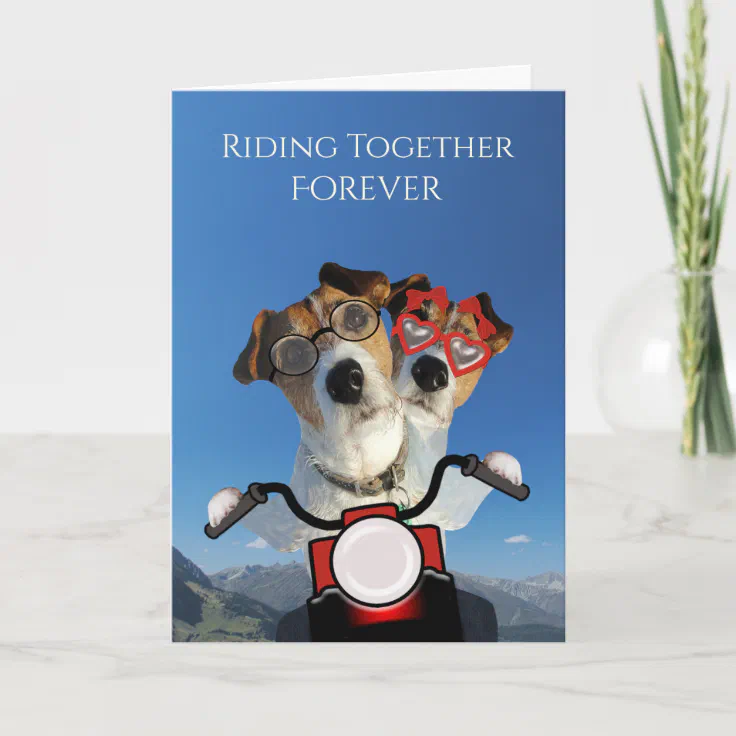 Dogs Ride on a Motorcycle for Wedding Announcement | Zazzle