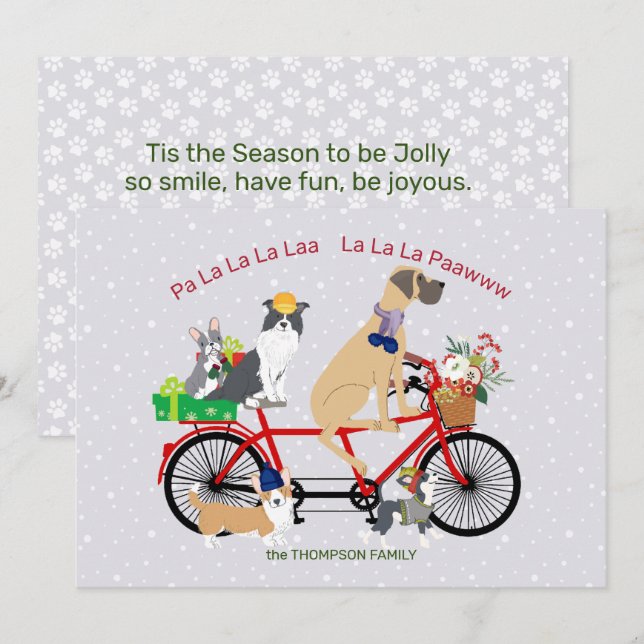 Dogs Riding a Bicycle Presents basket Christmas Card (Front/Back)