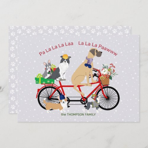 Dogs Riding a Bicycle Presents basket Christmas Card