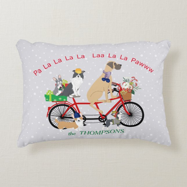 Dogs Riding Bicycle Presents basket Christmas Accent Pillow (Front)