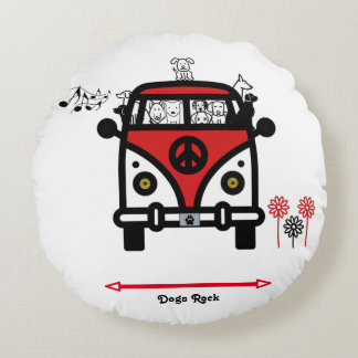 Dogs Rock Hippie Bus Round Pillow