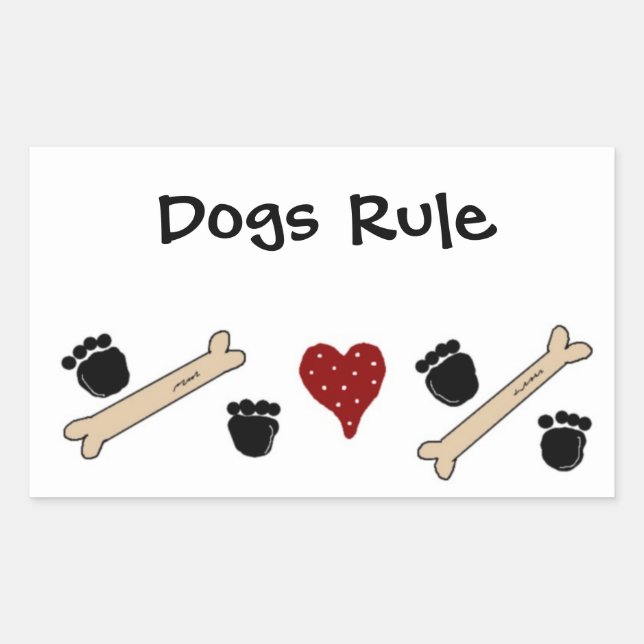 Dogs Rule - Paw Prints and Bones Rectangular Sticker (Front)