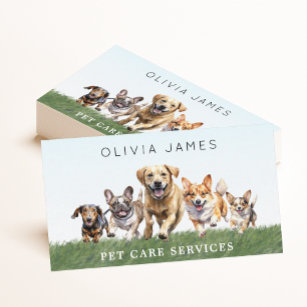 Dogs running in field dog walking and pet care business card