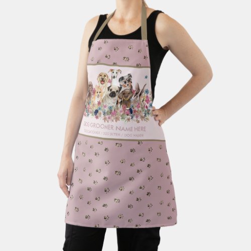 Dogs Salon Pink Gold Paws Apron