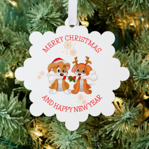Dogs Santa and Reindeer Ornament Card