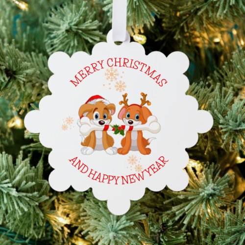 Dogs Santa and Reindeer  Ornament Card