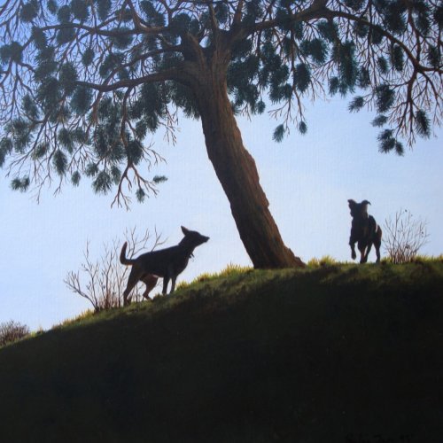 dogs scenic park landscape painting art versed card