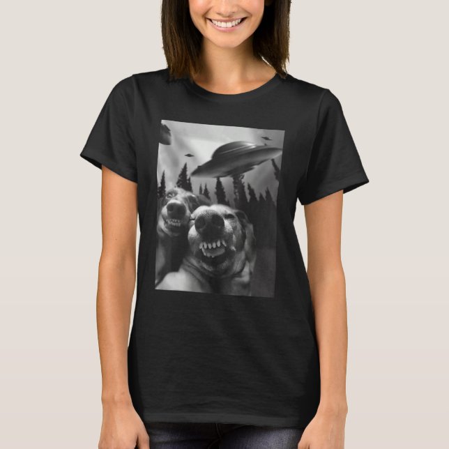 Dogs Selfie with UFOs T-Shirt (Front)