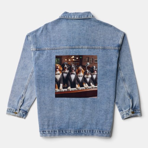 Dogs singing at the piano in a bar Number 3 Long S Denim Jacket