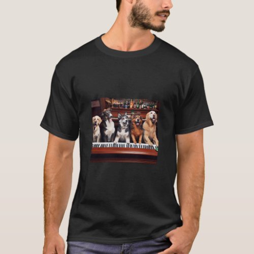 Dogs singing at the piano in a bar Number 4 Long S T_Shirt