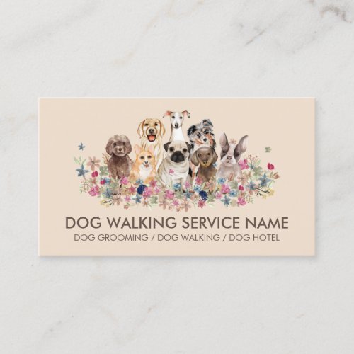 Dogs sitting flowers petshop online store business card