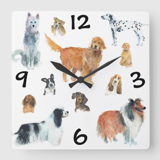 Dogs  square wall clock (Front)