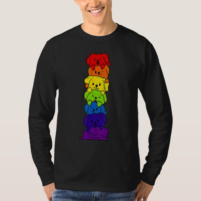 Dogs Stack Rainbow LGBT Gay Les Trans Pride Pet T-Shirt (Front)