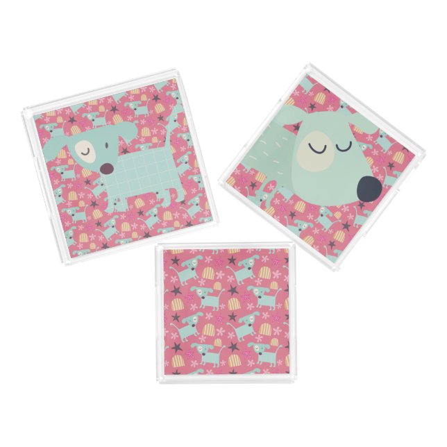 Dogs, Stars, and Flowers Acrylic Tray (Set)