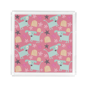 Dogs, Stars, and Flowers Acrylic Tray