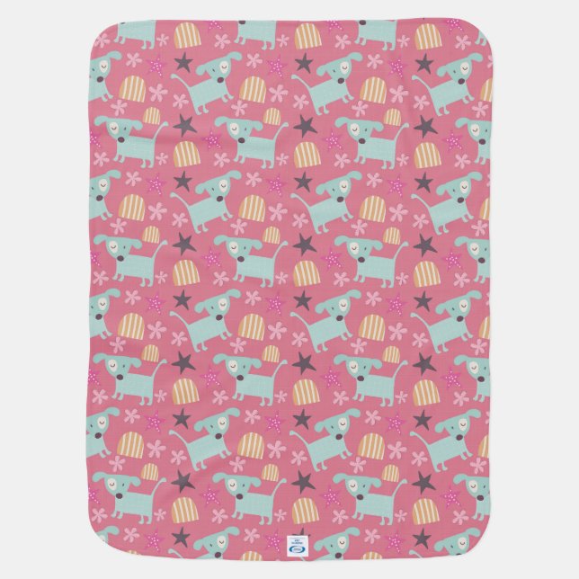 Dogs, Stars, and Flowers Baby Blanket (Back)