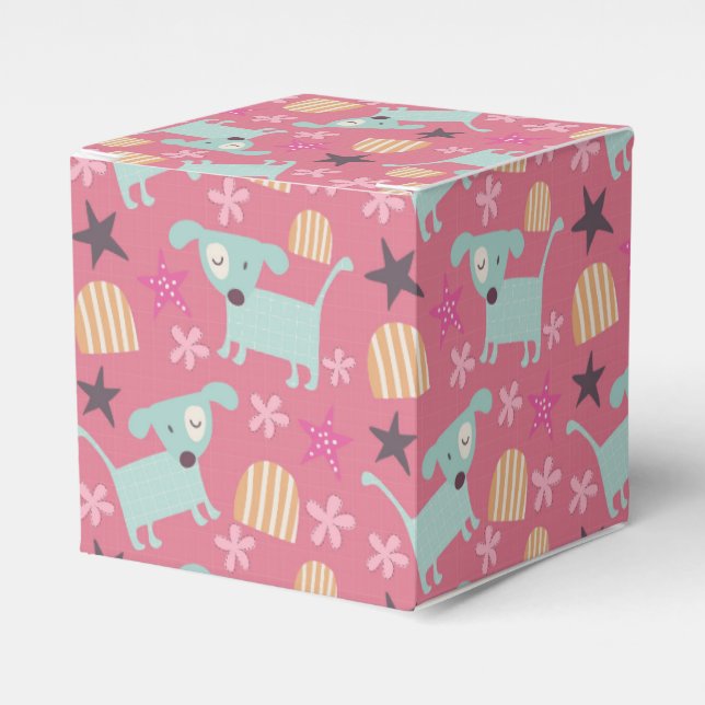 Dogs, Stars, and Flowers Favor Boxes (Front Side)