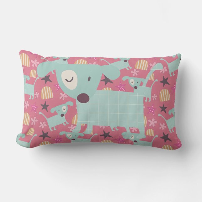 Dogs, Stars, and Flowers Lumbar Pillow (Front)