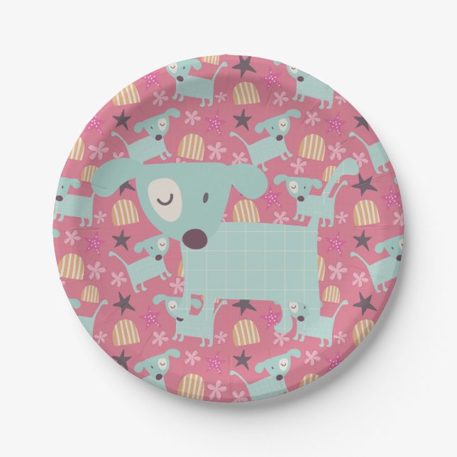 Dogs, Stars, and Flowers Paper Plates (Front)